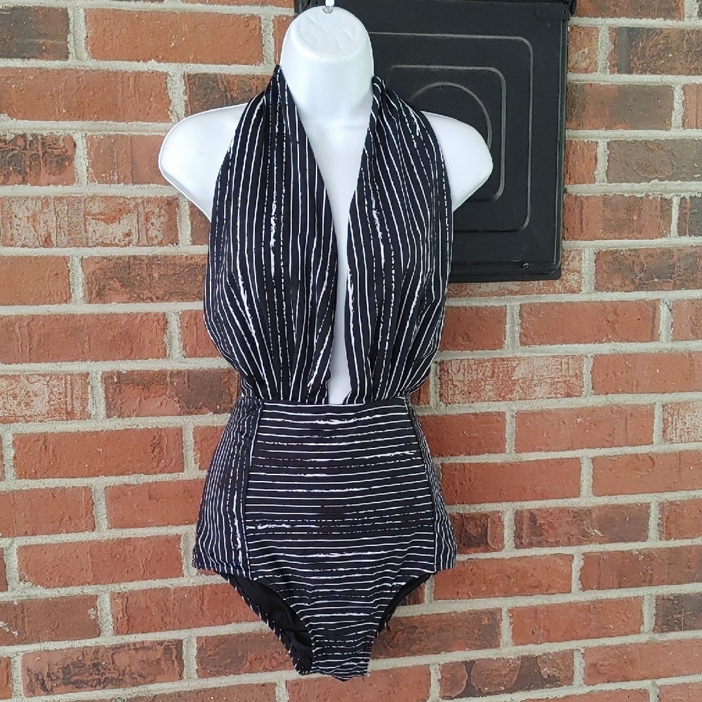 Cocoship Black and White  One Piece Halter Swimsuit Size 10